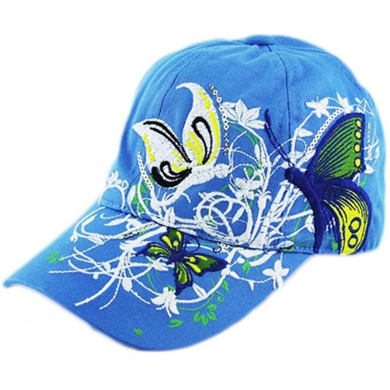 Baseball Caps Embroidered Butterfly Flower Baseball Cap Cycling Duck Tongue Hat - Blue - C812IFNXIXL $16.37