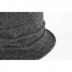 Bucket Hats Womens Girls Warm Wool Cloche Round Hat Wrinkled Floral Fedora Bucket Vintage Hat for Ladies - Dark Gray - CN18KG...