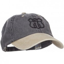 Baseball Caps US Route 66 Embroidered Pigment Dyed Washed Cap - Black Khaki - CQ12JGA9DQH $32.80
