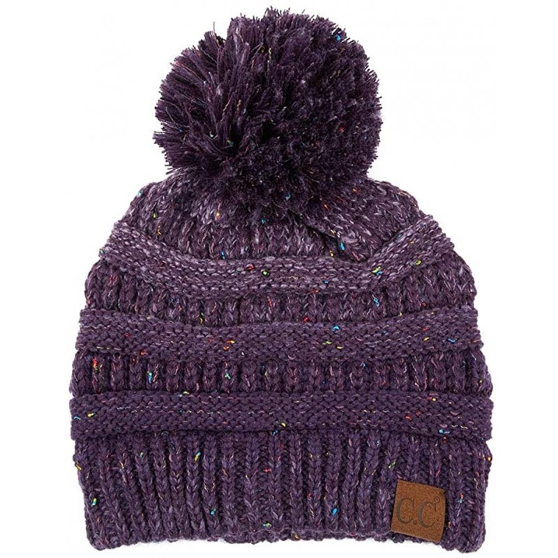 Skullies & Beanies Exclusive CC Confetti Knitted Beanie with Pom Pom - Purple - CO12K7FA8N7 $27.33