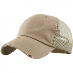 Baseball Caps Women's Adjustable Athletic Trucker Hat Mesh Baseball Cap Dad Hat - Solid Distressed - Khaki - C118DWNDYNH $27.34