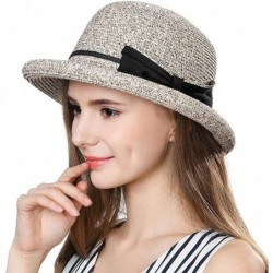 Fedoras Womens Wide Roll Up Brim Packable Straw Sun Cloche Hat Fedora Summer Beach 55-58cm - Grey_99037 - CI18CNLRWG0 $23.11