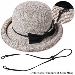 Fedoras Womens Wide Roll Up Brim Packable Straw Sun Cloche Hat Fedora Summer Beach 55-58cm - Grey_99037 - CI18CNLRWG0 $35.52