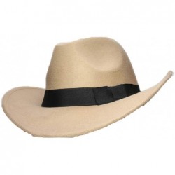 Fedoras Men's Crushable Felt Outback Hat Wool Wide Brim Western Cowboy Hat Fedora Jazz Cap - Camel - CR18SRUYNK3 $48.76