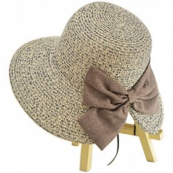 Sun Hats Women Elegant Bowknot Floppy Beach Straw Hats Wide Brim Packable Sun Cap - Bowknot Navy Blue - CV18EZNH6XH $29.08