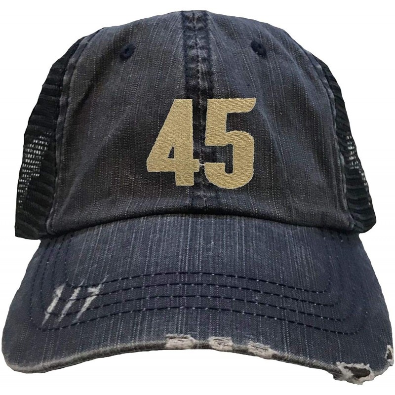 Baseball Caps Adult Gold 45 Embroidered Distressed Trucker Cap - Navy/ Navy - CJ18HW6G42X $48.32