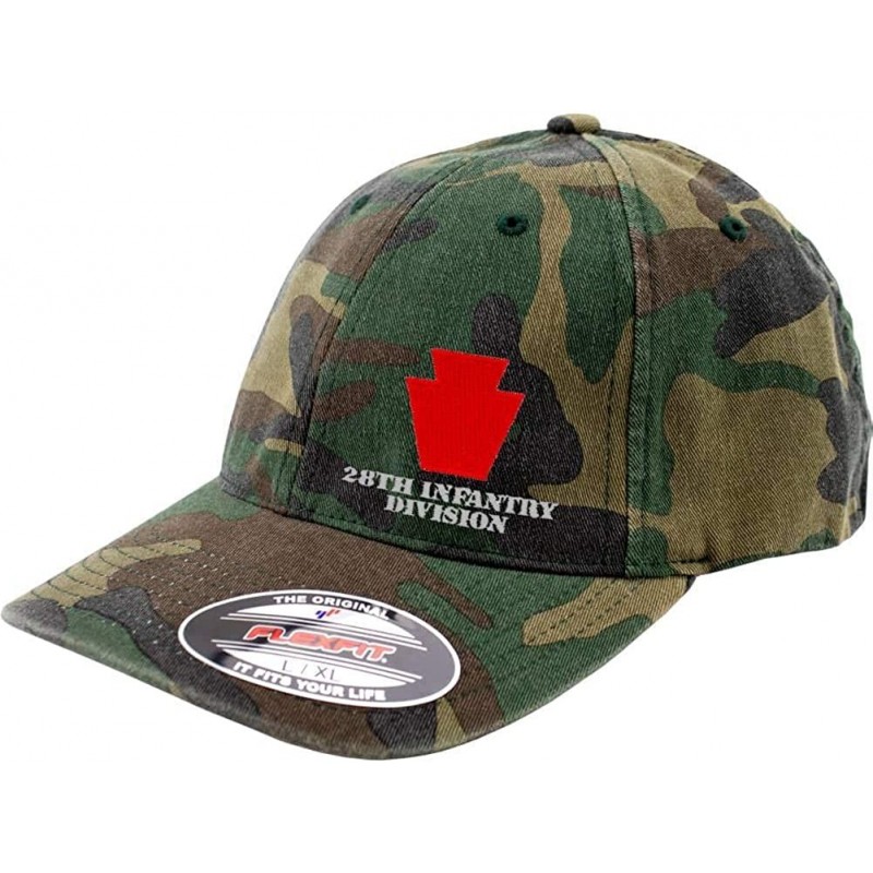 Baseball Caps Army 28th Infantry Division Full Color Flexfit Hat - Green Washed Camo - C118RLH06DS $45.93