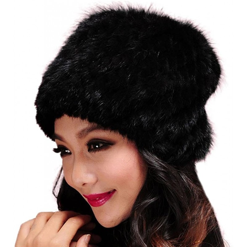 Skullies & Beanies Women's Knitted Fur Hat for Winter Warm Fur Beanie Hat with Mink Fur - Black - C51255CBVUH $63.18