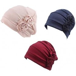 Skullies & Beanies 3 Packs Chemo Headwear for Women Turbans Beanie Hats Stretch Hair Cap Set - B-khaki+blue+red - C718K0RDCWQ...