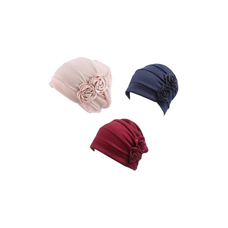 Skullies & Beanies 3 Packs Chemo Headwear for Women Turbans Beanie Hats Stretch Hair Cap Set - B-khaki+blue+red - C718K0RDCWQ...