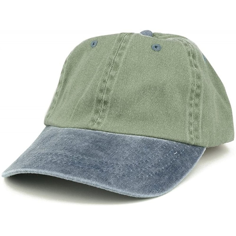 Baseball Caps Low Profile Blank Two-Tone Washed Pigment Dyed Cotton Dad Cap - Olive Navy - CX12NZNSW1I $23.10