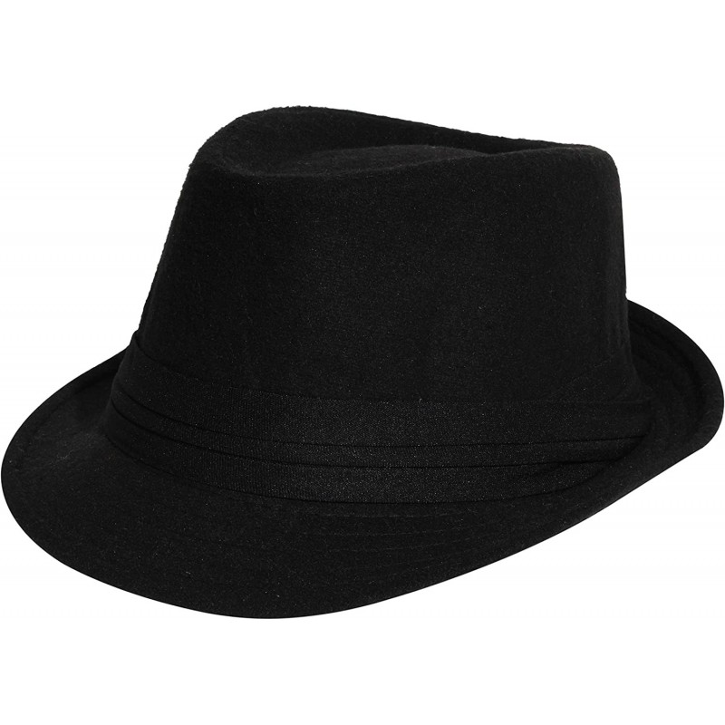 Fedoras Men's Women's Manhattan Structured Gangster Trilby Wool Fedora Hat Classic Timeless Light Weight - Black - CR18R3DHEG...