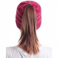 Skullies & Beanies Ponytail Messy Bun Beanie Tail Knit Hole Soft Stretch Cable Winter Hat for Women - 2 Tone Hot Pink - CF18X...