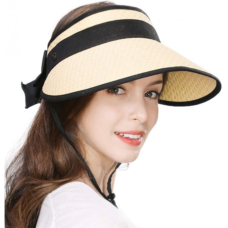 Sun Hats Womens Rollup Straw Visor Sun Hat Large Brim Beach Hat UPF 50+ - Beige89044 - CM18NAS5094 $35.71