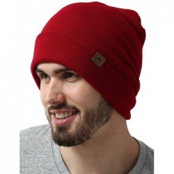 Skullies & Beanies Winter Beanie Knit Hats for Men & Women - Warm- Stretchy & Soft Daily Ribbed Toboggan Cap - Maroon - CO12M...