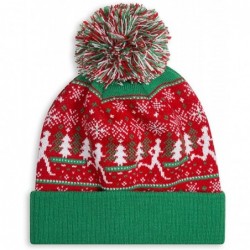 Skullies & Beanies Pom Pom Beanie Hat for Runners - Running Hats - Ugly Christmas Sweater (Red/Green) - C61875HREIT $52.48
