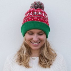 Skullies & Beanies Pom Pom Beanie Hat for Runners - Running Hats - Ugly Christmas Sweater (Red/Green) - C61875HREIT $29.82