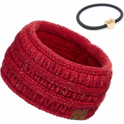 Headbands Stretch Ribbed Ear Warmer Head Band with Ponytail Holder (HW-21) (HW-817) (HW-826) - Ombre Red - CK18AEMLSQ4 $27.36
