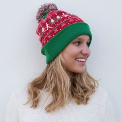 Skullies & Beanies Pom Pom Beanie Hat for Runners - Running Hats - Ugly Christmas Sweater (Red/Green) - C61875HREIT $29.82