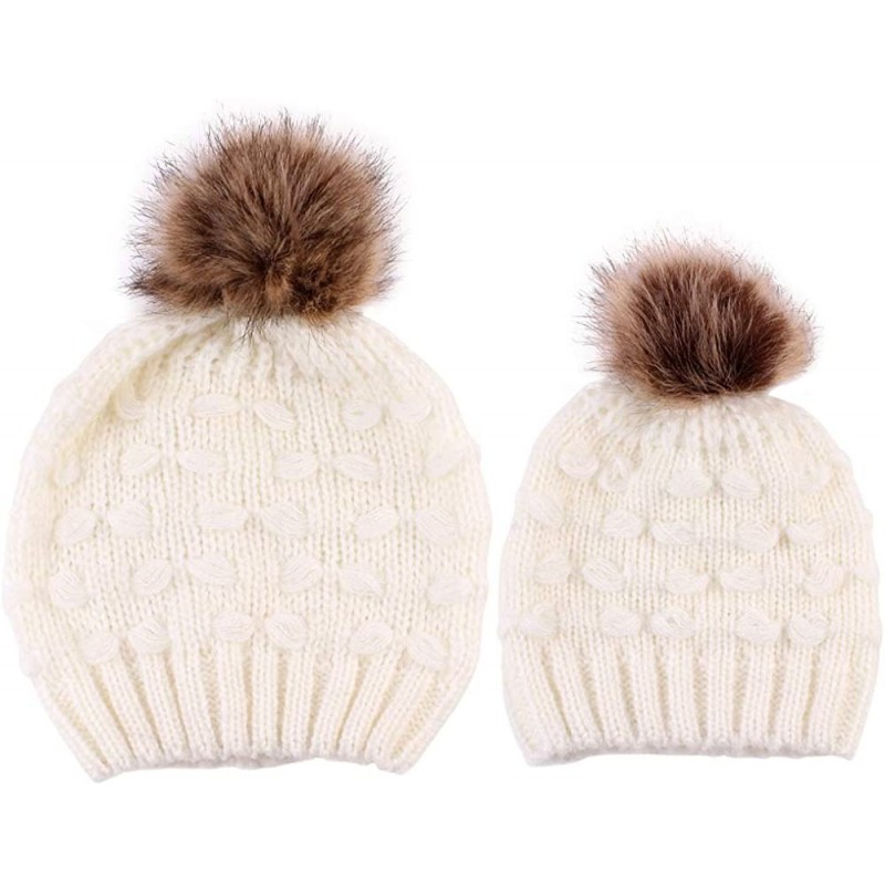 Skullies & Beanies Women Beanie Hat Family Matching Mom and Baby Knit Cap Pom Pom Beanie Warm Hat Thick Winter Hat - Baby-whi...