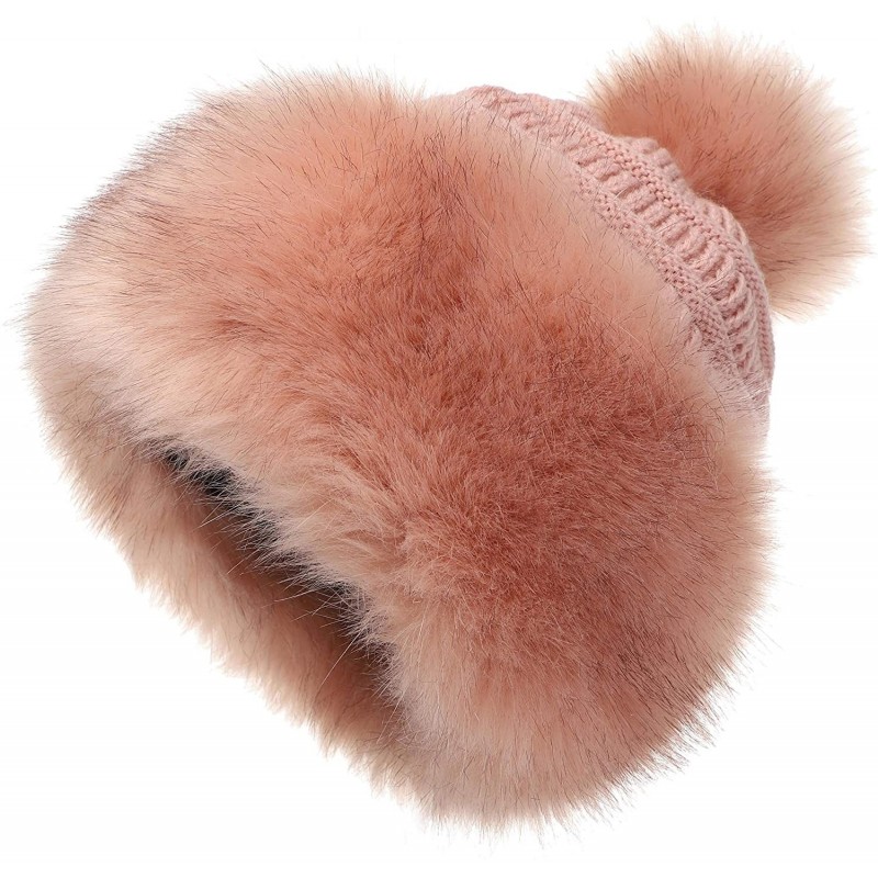 Bomber Hats Women's Faux Fur Hat Russian Style Monglian Warm Soft Cossack Pompom Ski Hats for Winter - Pink - CG18X2A70IT $46.66