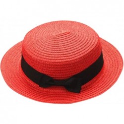 Sun Hats Women Hats-2018 Summer Solid Color Bowknot UV Protection Visor Beach Cap - Red - CH18DZU7I88 $13.07