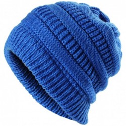Skullies & Beanies Cable Knit Beanie Slouchy Hats Fleece Lined Cuff Toboggan Crochet Winter Cap Warm Hat Womens Mens - Blue -...