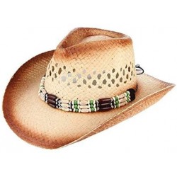 Fedoras Straw Cowboy Hat Bend Brim Fedora Hat Faux Turquoise Belt - Brown 2 - CJ196M8SL0C $31.95