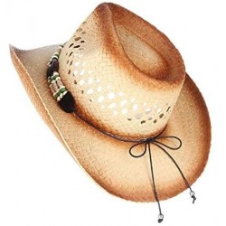 Fedoras Straw Cowboy Hat Bend Brim Fedora Hat Faux Turquoise Belt - Brown 2 - CJ196M8SL0C $31.95