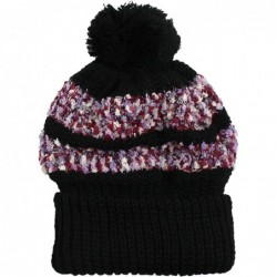 Berets Multi Color Pom Pom Crochet Thick Knit Slouchy Beanie Beret Winter Ski Hat - Chenille Black - CG12C3JB9YN $18.54