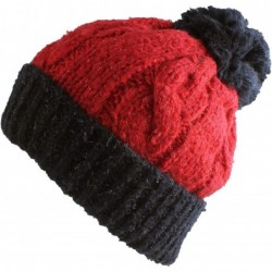 Berets Multi Color Pom Pom Crochet Thick Knit Slouchy Beanie Beret Winter Ski Hat - Red/Navy - CX127DZ5L73 $21.17