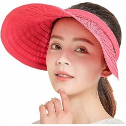 Sun Hats Women's Summer Foldable Straw Sun Visor w/Cute Bowtie UPF 50+ Packable Wide Brim Roll-Up Visor Beach Hat - CV1967YHR...