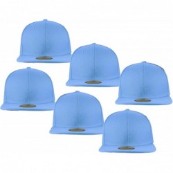 Baseball Caps Plain Blank Flat Brim Adjustable Snapback Baseball Caps LOT 6 Pack - Sky Blue - CT18WG8SNYT $30.89
