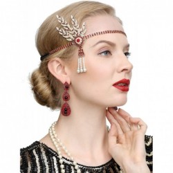 Headbands Art Deco 1920s Flapper Great Gatsby Leaf Wedding Bridal Tiara Pearl Headpiece Headband - T-burgundy - C018X204ISI $...