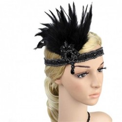 Headbands 1920s Headpiece Feather Flapper Headband Great Gatsby Headdress Vintage Accessory - Black -6 - C118K6QZE6X $19.51