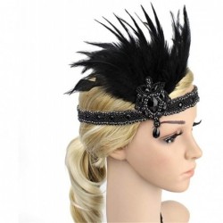 Headbands 1920s Headpiece Feather Flapper Headband Great Gatsby Headdress Vintage Accessory - Black -6 - C118K6QZE6X $18.76