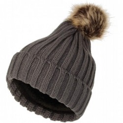 Skullies & Beanies Fleece Ribbed Knit Pom Beanie Winter Hat Slouchy Cap CZP0011 - Charcoal - CI18KIOYEDE $22.86