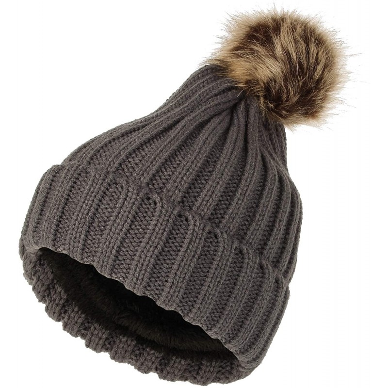 Skullies & Beanies Fleece Ribbed Knit Pom Beanie Winter Hat Slouchy Cap CZP0011 - Charcoal - CI18KIOYEDE $18.79