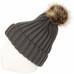 Skullies & Beanies Fleece Ribbed Knit Pom Beanie Winter Hat Slouchy Cap CZP0011 - Charcoal - CI18KIOYEDE $18.79