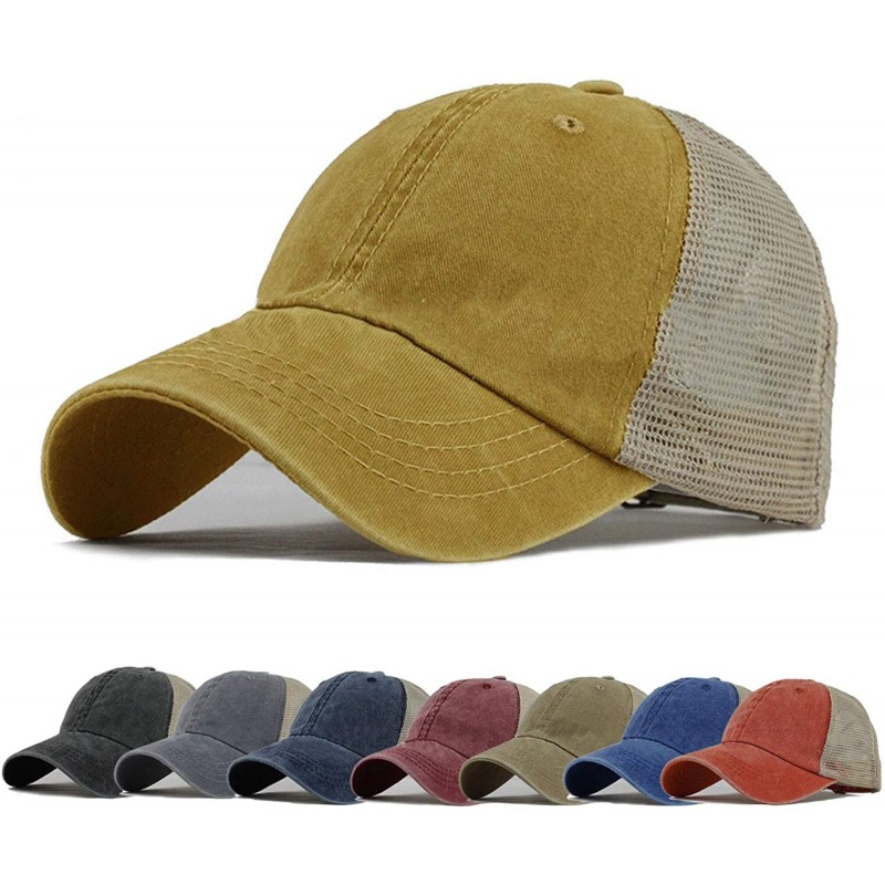 Baseball Caps Men Women Washed Distressed Twill Cotton Baseball Cap Vintage Adjustable Dad Hat - Yellow - CN18UZUHMIG $20.11