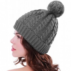 Skullies & Beanies Women's Winter Beanie Warm Fleece Lining - Thick Slouchy Cable Knit Skull Hat Ski Cap - Dark Gray - CS18XM...