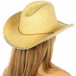Fedoras Cowboy Hats for Women - Cowgirl hat - Wide Brim Fedora Hat- 1920s Panama Jazz Visor Gang - Natural 3 - CM18GTXSM8L $2...