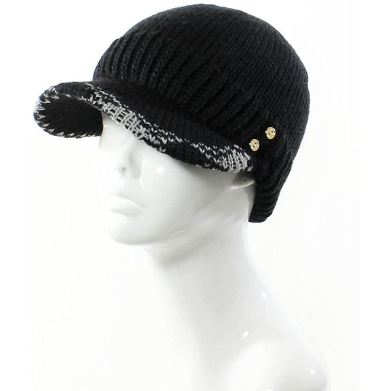 Skullies & Beanies Winter Fashion Knit Cap Hat for Women- Peaked Visor Beanie- Warm Fleece Lined-Many Styles - Black-gold But...