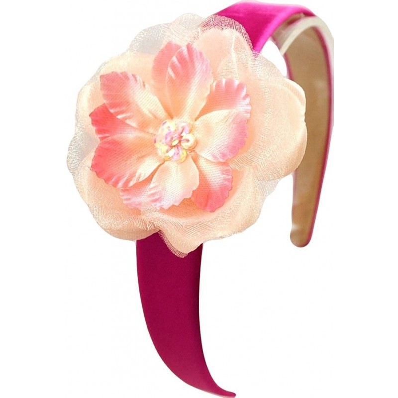 Headbands Sophie Girls Silk Flower Arch Headband - Hot Pink Band With Peach and Pink Flower - CA119BX9QEF $20.05