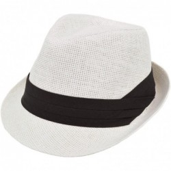 Fedoras Unisex Classic Fedora Straw Hat with Black Cotton Band - Diff Colors Avail - White - CO11LGBBWDN $18.21