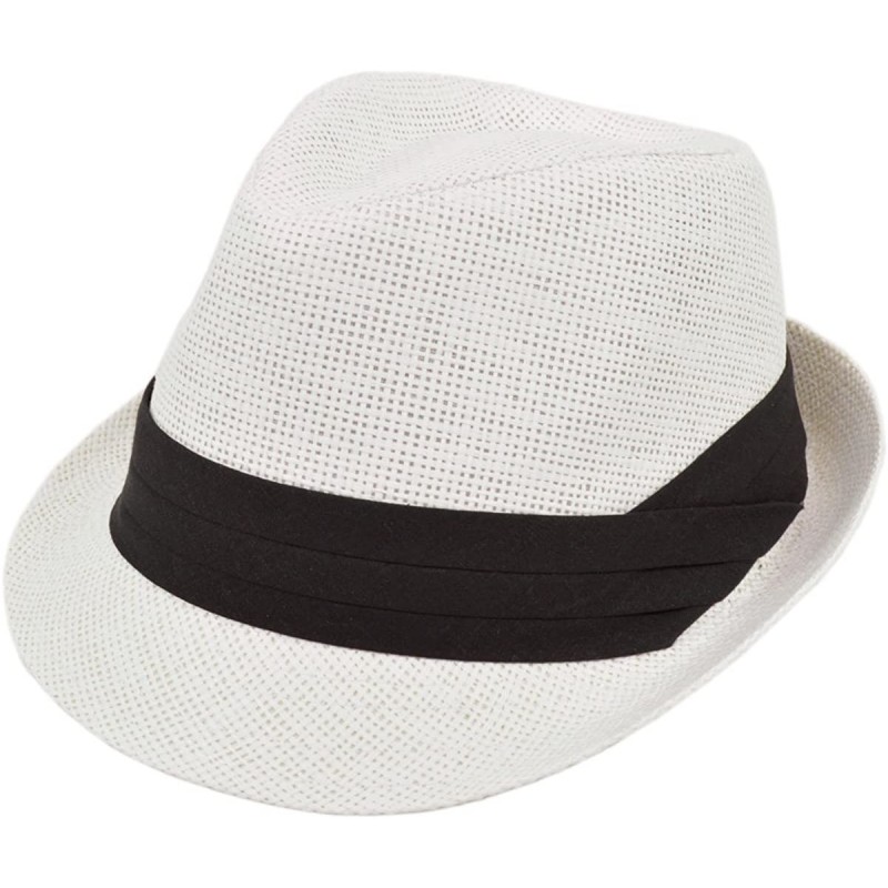 Fedoras Unisex Classic Fedora Straw Hat with Black Cotton Band - Diff Colors Avail - White - CO11LGBBWDN $19.20