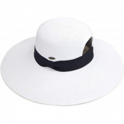Sun Hats Exclusives Straw Embroidered Lettering Floppy Brim Sun Hat (ST-2017) - A Pony Tail-white - CQ194RQI0D4 $37.55