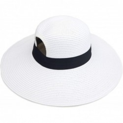 Sun Hats Exclusives Straw Embroidered Lettering Floppy Brim Sun Hat (ST-2017) - A Pony Tail-white - CQ194RQI0D4 $37.55