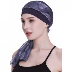 Headbands Elegant Chemo Cap With Silky Scarfs For Cancer Women Hair Loss Sleep Beanie - Navy - CM18LXASDLE $34.26