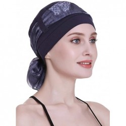 Headbands Elegant Chemo Cap With Silky Scarfs For Cancer Women Hair Loss Sleep Beanie - Navy - CM18LXASDLE $24.07